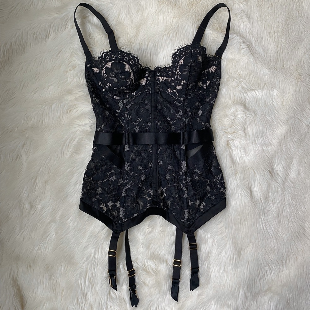 Victoria Secret Black Lace Corset Bustier 34B